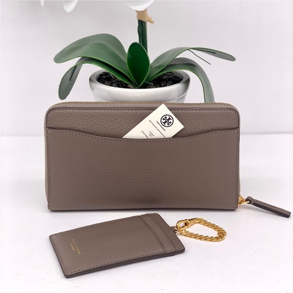 TORY BURCH BRITTEN ZIP CONTINENTAL WITH ID CARD PORTOBELLO GREY COLOR - Picture 3 of 4
